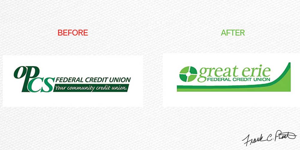Great Erie Federal Credit Union: Gefcu logo before after