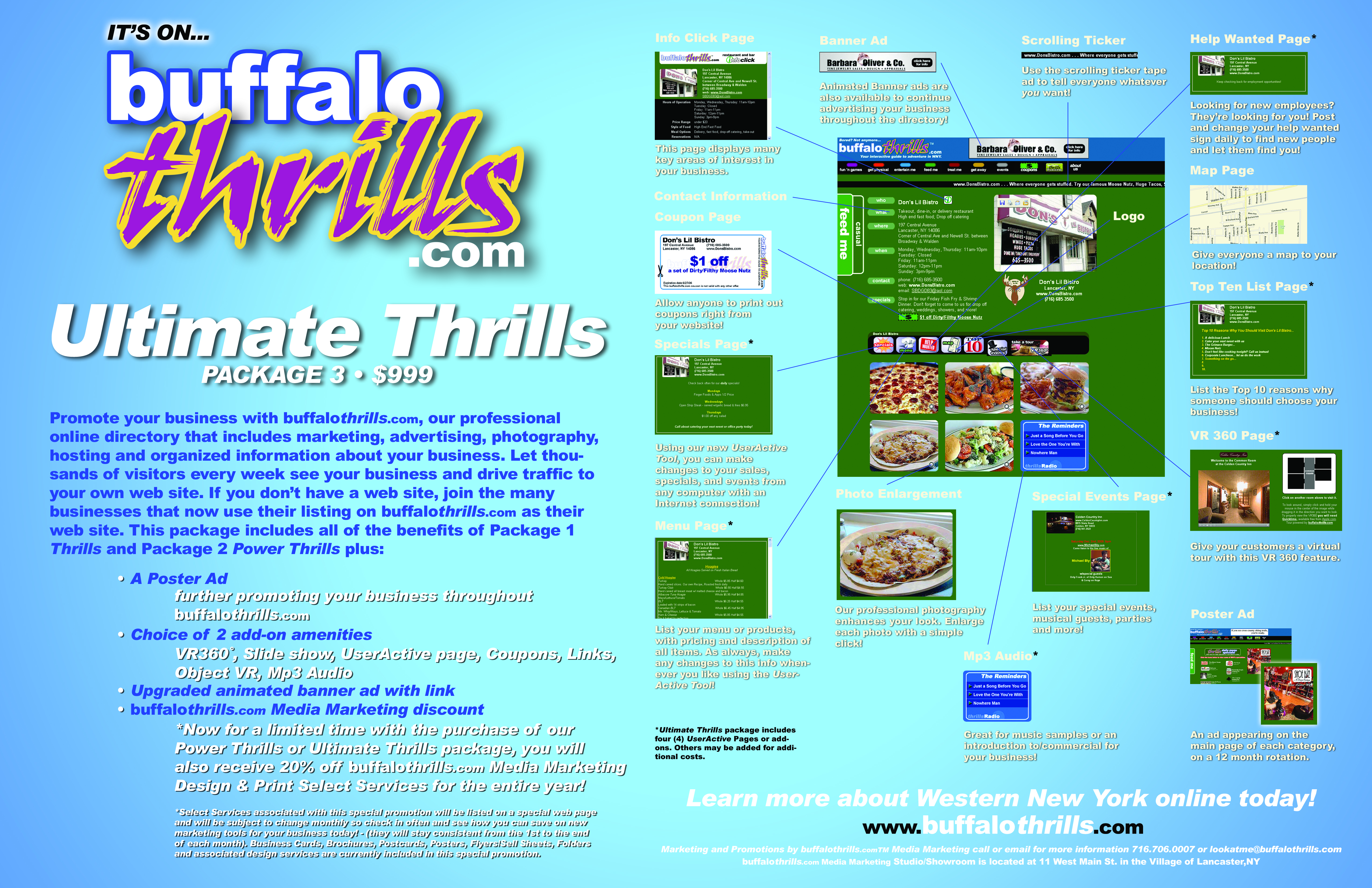 Ultimate Thrills package poster showing every page a business got on buffalothrills.com