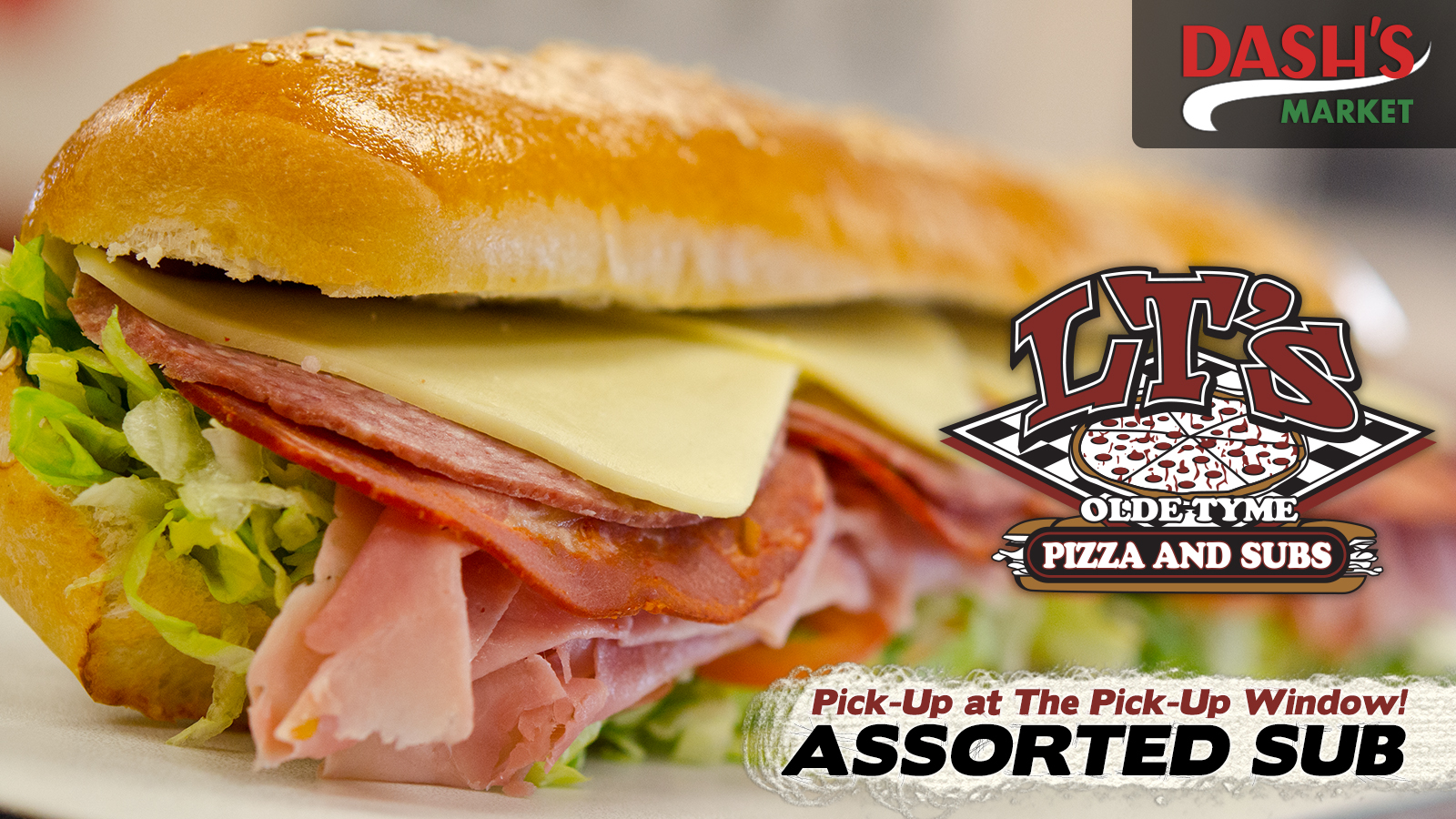 LT’s Olde Tyme Pizza & Subs digital menu slide: assorted sub