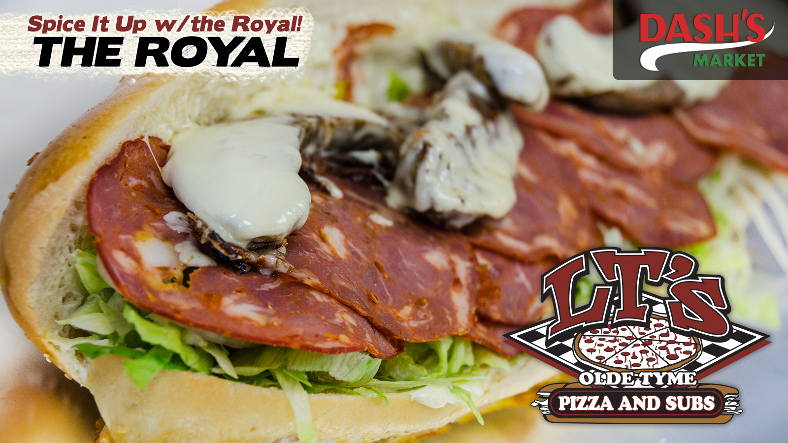LT’s Olde Tyme Pizza & Subs digital menu slide: The Royal