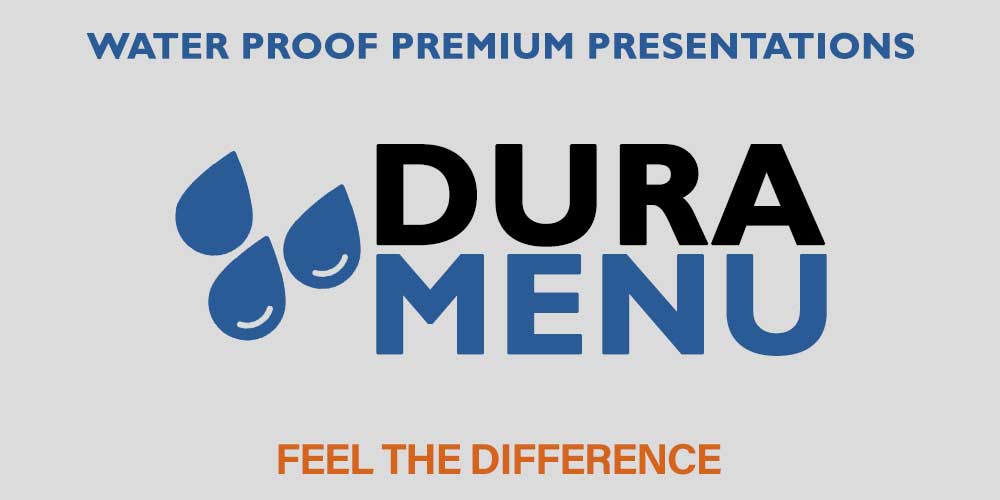 DURAMENU waterproof menus on a restaurant table